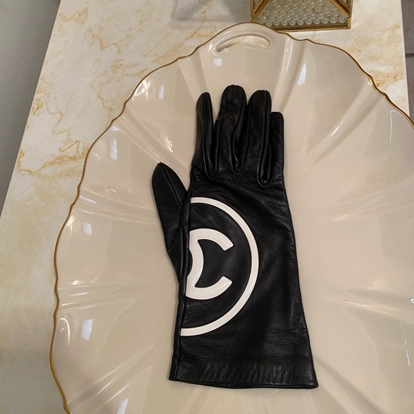 CHANEL Accessories - Chanel Lambskin  Black Logo glove 7 1/2 size